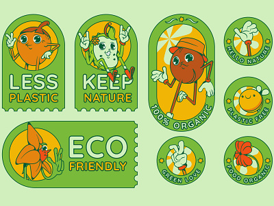 Hand drawn flat design ecology labels