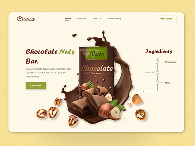 Chocolate Nuts Bar Landing Page's Header or Hero Section Design. branding design figma header hero section landign page ui ux visual design webdesign