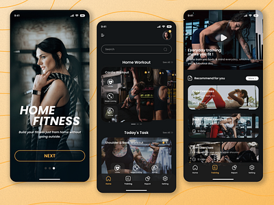 Home Fitness App for Home Workout app design dribbble figma fitness fitness app girl gym gym app health home workout ios app mobile app ui uiux ux uxapurbo women women workout workout