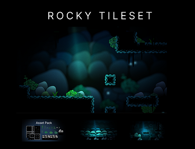 Rocky Tileset - 2D Platformer 2d art asset assets creepy dark fog game game art gameart moody pixel pixelart tiles tileset