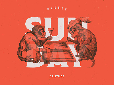 Monkey Sunday animal color duotone illustration minimalist photoshop trend tutorial typography vintage