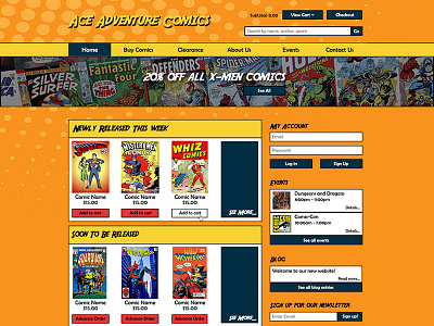Ace Adventures Comics Website Design illustrator photoshop