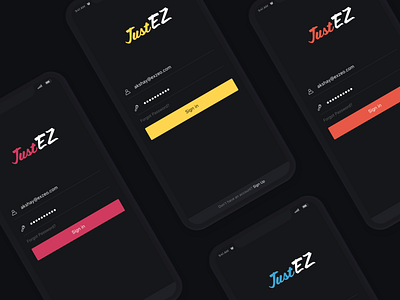 JustEZ login theme variants app design app ui app ui design insurance app justez mobile app design product ui ui design uiuxdesign