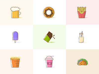 Food Icon Set beer chocolate coffee food french fries ice cream iconography icons line icons maggi