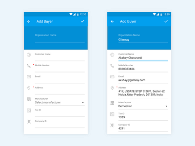 Add Buyer Form UI android app blue channelier forms material design mobile mobile app ui ui userinterface