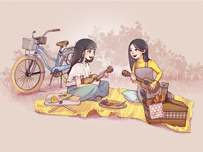 Picnic with a Friend illustration raster art