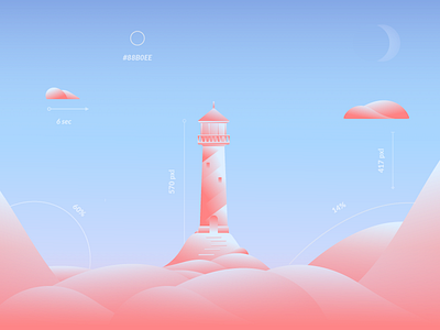 Lighthouse Schematic blueprint clouds gradient illustration keynote lighthouse sky