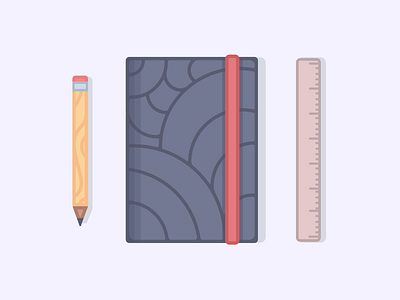 Analog Starter Kit flat illustration keynote moleskine notebook pencil ruler