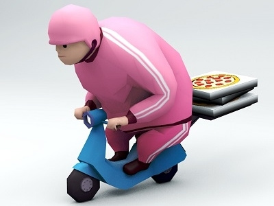 Fat pizza guy fat guy low poly pink pizza vespa
