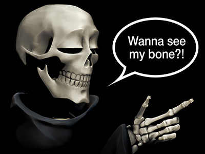 Wanna see my Bone? 3d black death hand head joke phrase skeleton skull vulgar words zbrush
