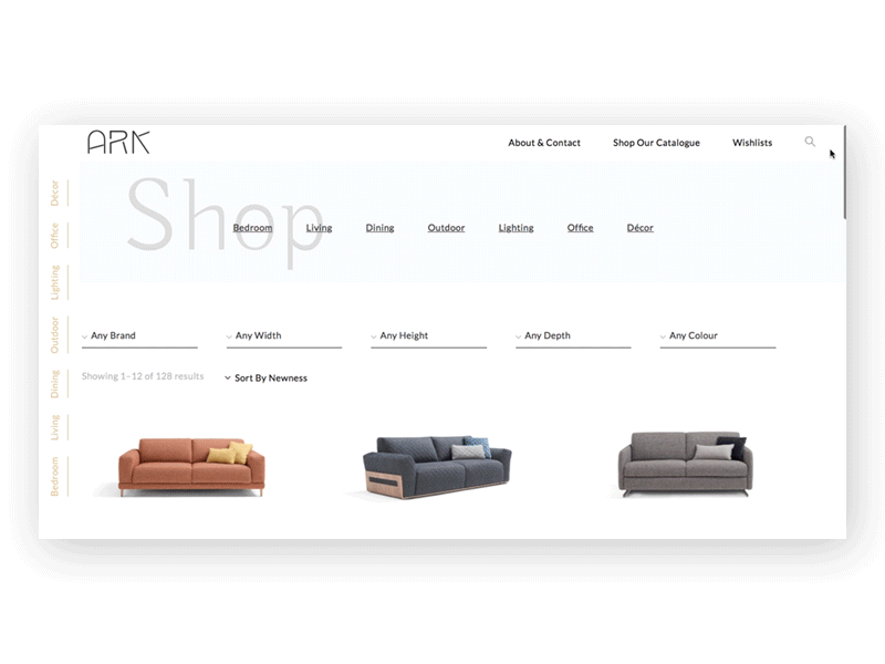 Ark Interiors Website design e commerce navigation search shop store ui ux web website woocommerce wordpress