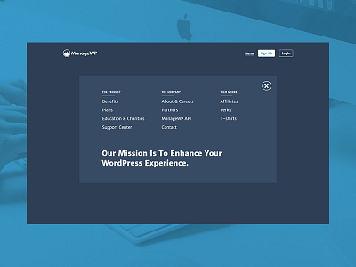 ManageWP blue design menu ui ux web web design website wordpress