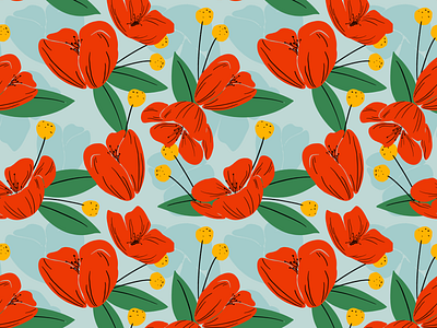 Poppyland botanical floral background floral design floral illustration flower illustration flowers nature illustration pattern pattern design pattern library surface design surface pattern