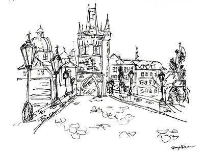 St. Charles Bridge, Prague bridge contour drawing ink ink drawing line drawing pen and ink sketch urban sketch