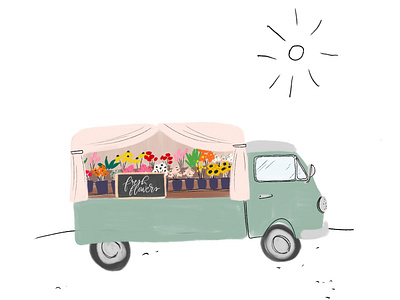 End of the Season Flower Truck farm farm truck flower illustration flower truck flower vendor flowers fresh flowers truck van