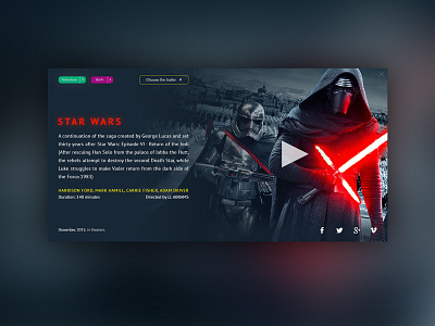 Star Wars: The Force Awakens UI Movie Card card design interface movie player star starwars tags ui wars web webdesign