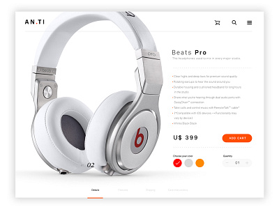 Headphone Product Detail cart design detail ecommerce headphone interface product visual