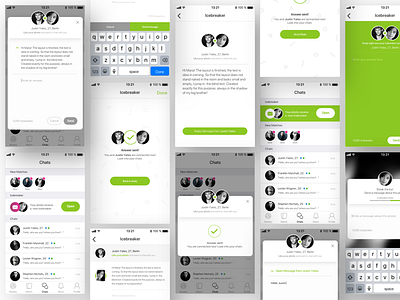 Icebreaker Feature app bright color dating design flat flow green producdesign product ui