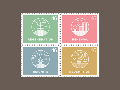 "Re" Series Icons Stamps branding icon identity illustration logo logotype re redemption regeneration reignite renewal space
