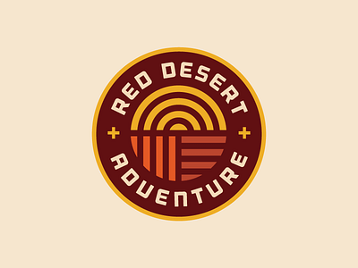 Red Desert Adventure adventure badge climbing desert hiking identity logo minimal outdoor patch simple sun