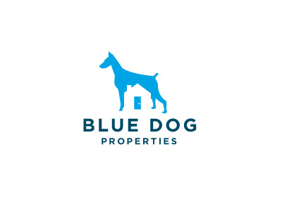 Blue Dog Properties simple logo logotype identity modern minimal blue dog properties real estate investment negative space residential house door