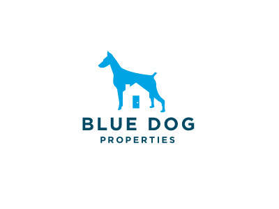 Blue Dog Properties blue dog door estate house identity investment logo logotype minimal modern negative properties real residential simple space