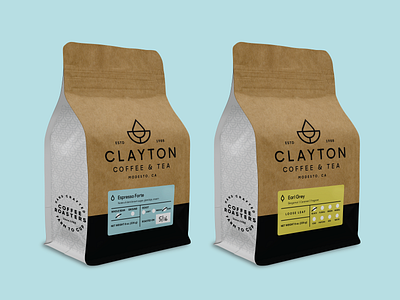 Clayton Coffee & Tea Bag and Label Design branding coffee identity kraft logo minimal modern packagingdesign simple tea