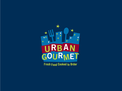 Urban Gourmet building cater city food fork fun funky identity logo logotype night spoon