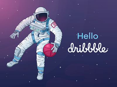 Hello Dribbble! astronaut character debut first illustration space