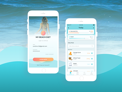 Beach Diet App Concept app app design beach blue design diet login mobile sea ui ux
