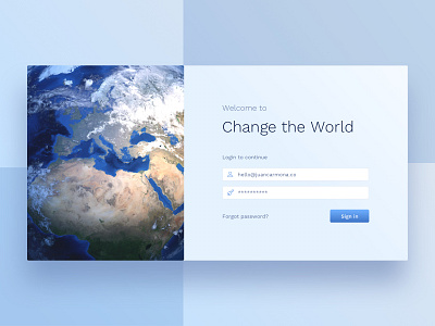 Change the World - Login Light blue design form login page ui ux web design world