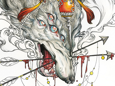 Fenrir gouache illustration wolf