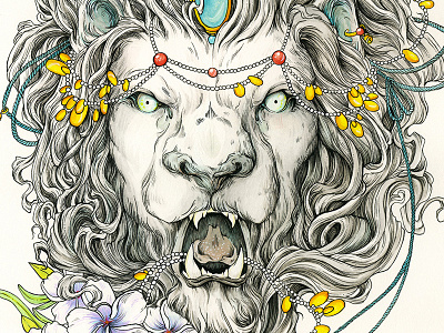 Lion's Head gouache ink lion