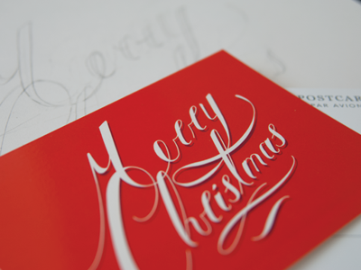 Design | Christmas Card hand lettering holiday red ribbon white