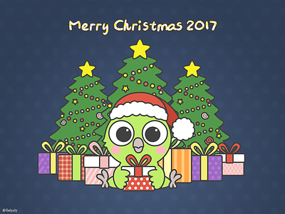 Merry Christmas 2017 bird cartoon christmas draw emoji emotion green illustration merry parrot pet x-mas
