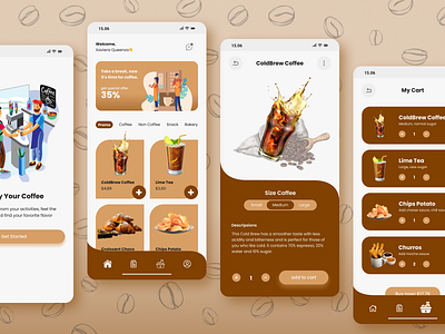 Coffee shop - Mobile App app appdesigner coffee coffeeshop dailyui earthtone experience graphic design happydesign illustration inspiration interface ios mobileapp ui ui ux design uidesign uiux