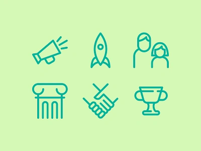 Corporate Icons bullhorn column corporate family handshake icon megaphone parent pillar rocket spaceship trophy