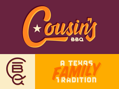 Cousin's BBQ Brand Concept barbecue bbq brand branding cousins family logo meat restaurant script texas typography