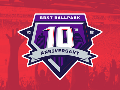 BB&T Ballpark 10th Anniversary Badge Concept 2 anniversary badge ball ballpark base baseball brand branding city decade game home logo patch player sport team ten vector years
