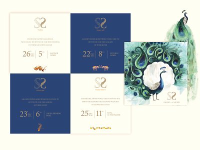 Indian Wedding Invite ceremony graphic design illustration indian layout logodesign motifs occasions peacock typography watercolours wedding card wedding invitation weddinginvite