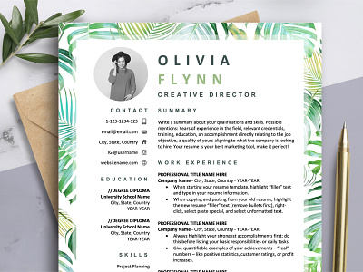 Creative Resume Templates | Instant Download chic resume creative resume designer resume fashion resume floral resume florist resume green resume makeup artist resume pretty resume design resume for female resume for hostess resume for model resume interior design resume picture resume stylist resume template word resume with photo stylish resume tiki restaurant resume tropical resume