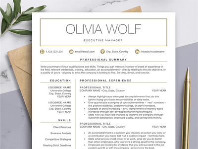 Executive Resume CV Template | Free Cover Letter