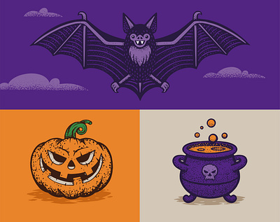 Halloween Set 02 bat halloween illustration jackolantern kettle pumpkin