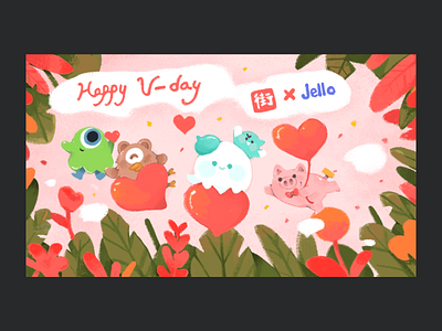Happy V-Day drawingart green happy v day illustrations jello jkopay love pink