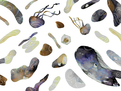 Patten Design: 浮 淨 design graphics illustration jellyfish stone watercolor
