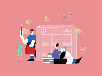 ShopOnline – Hero branding character design doodle ecommerce education flat illustration learning platform vector website