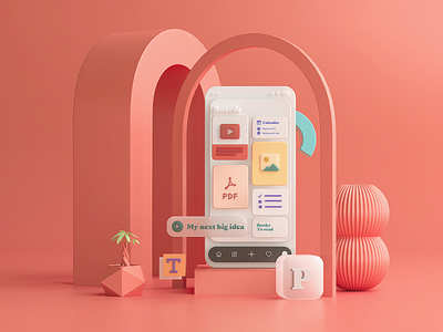 Pinote 3D illustration app c4d cinema4d concept design illustration ui userinterface ux