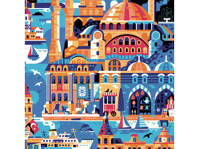 Istanbul Poster Process flat flat design hagia sophia illustration istanbul landmarks poster poster art scene travel turkey