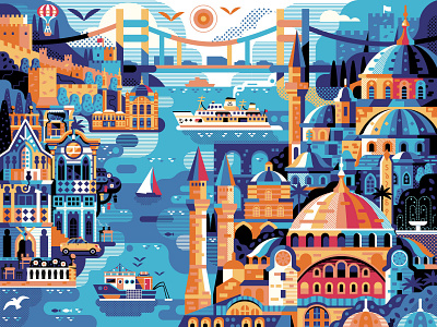 Istanbul Travel Poster. Horizontal version. banner cityscape flat design hagia sophia illustration istanbul landmark landscape panorama poster poster art poster design retro scene skyline travel turkey vector vintage