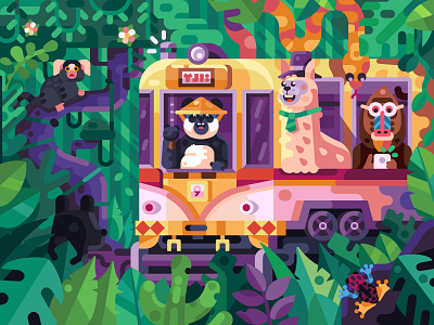 Crazy Jungle Tram with Cheerful Friends